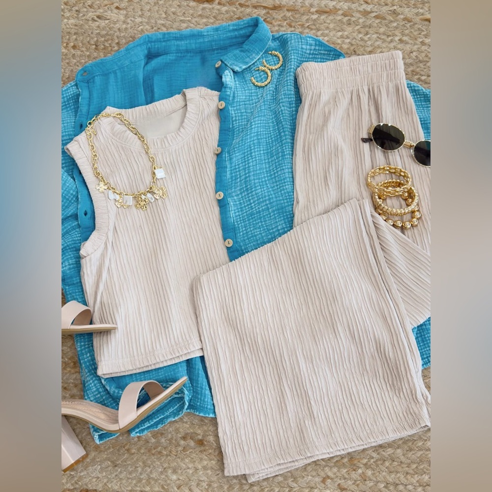 NWT Love poem 2 piece set crop top cream size large lounge lightweight
